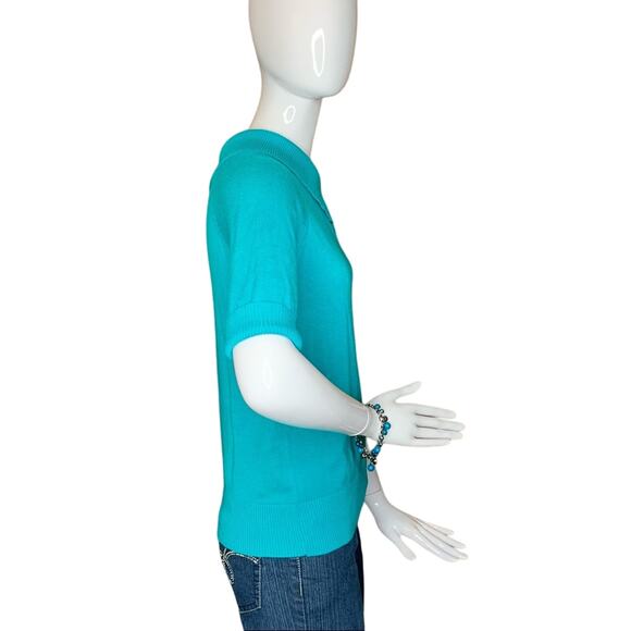 KIM by Kim Rogers Blouse Size M Turquoise  Short Sleeve Pullover - Picture 5 of 7